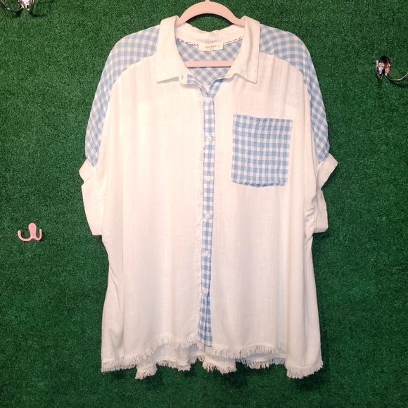 Umgee Tops - 722 Umgee Blue and White Checkered Button-Up Shirt
